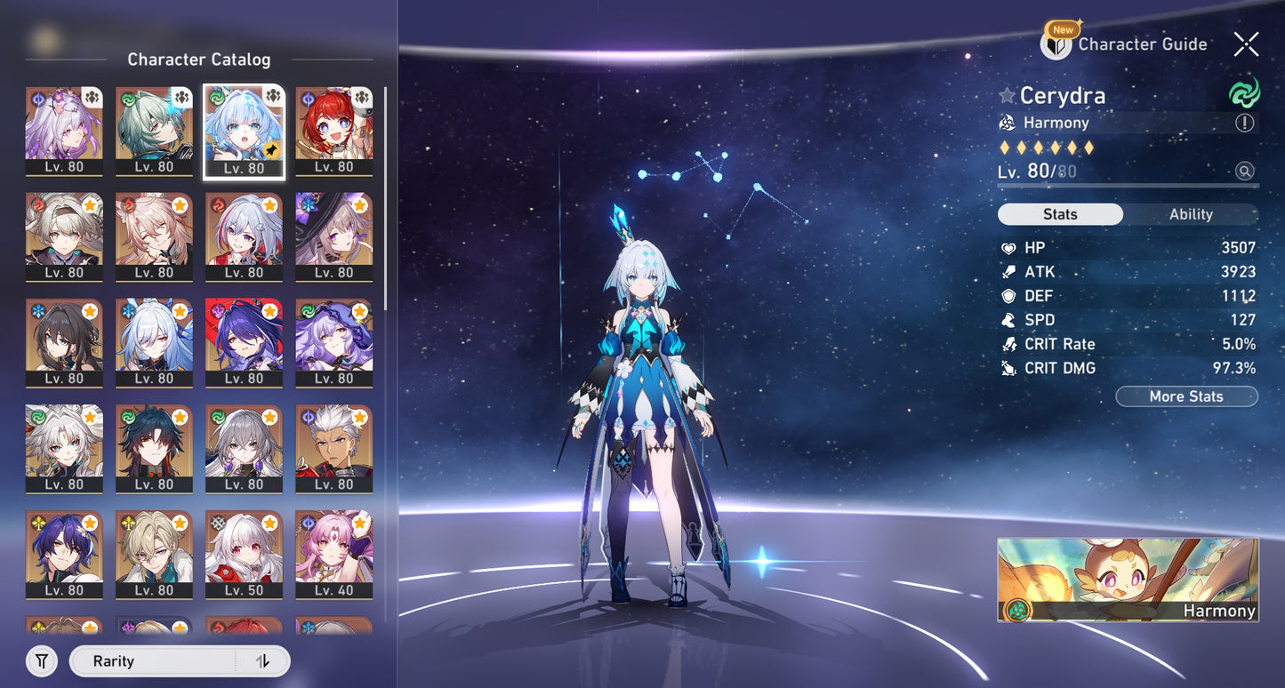 [TL 70] ✨Castorice + Anaxa + Cerydra + Tribbie + Firefly + Jiaoqiu + Topaz + The Herta + Ruan Mei E1 + Jingliu + Acheron E1 + Black Swan + Feixiao + Blade + Archer + Dr Ratio + Aventurine + Fu Xuan + Bronya E5 + Clara + Welt + Himeko