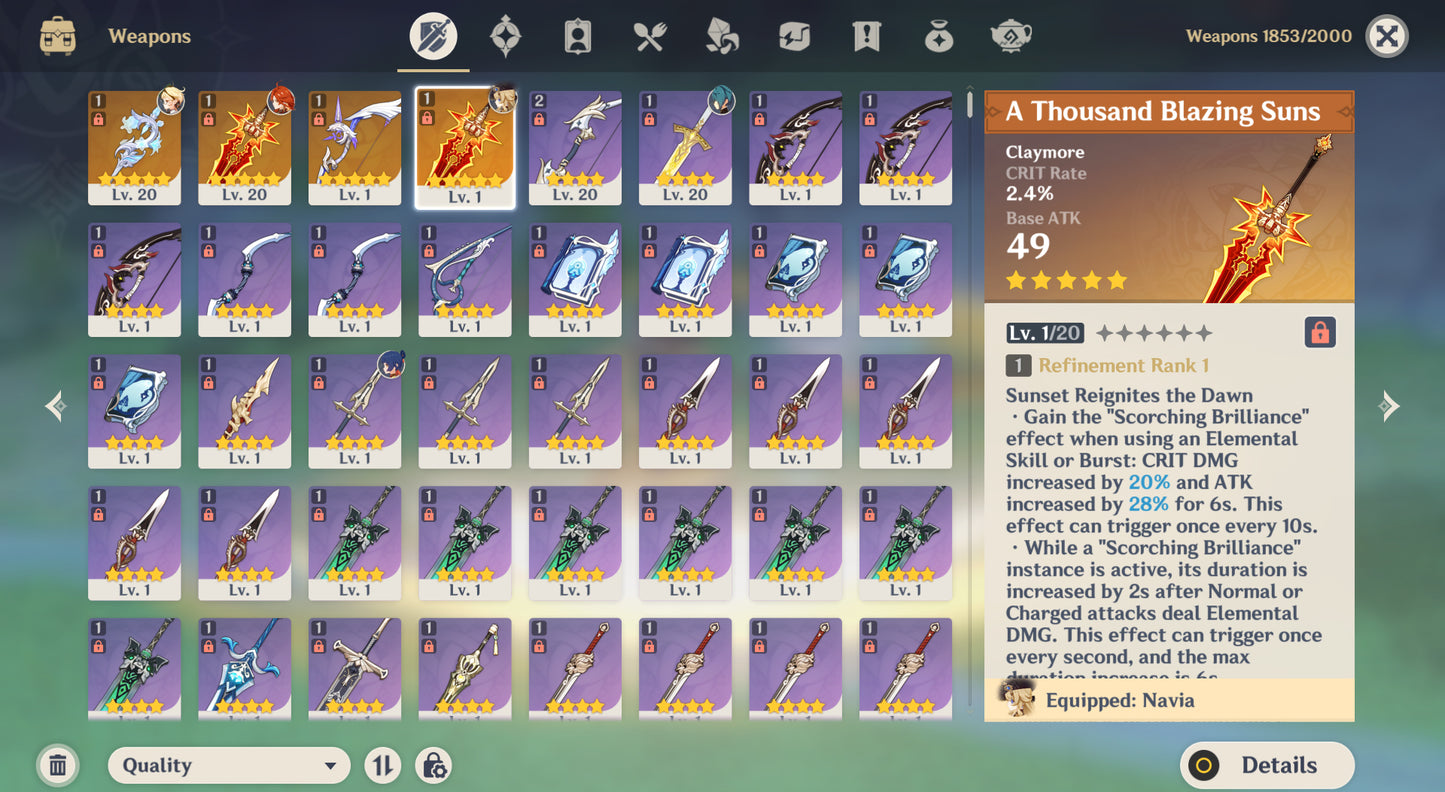 [Nivel 54] Mavuika C2 + Arma x2 , Emilie + Arma + Navia + Mizuki