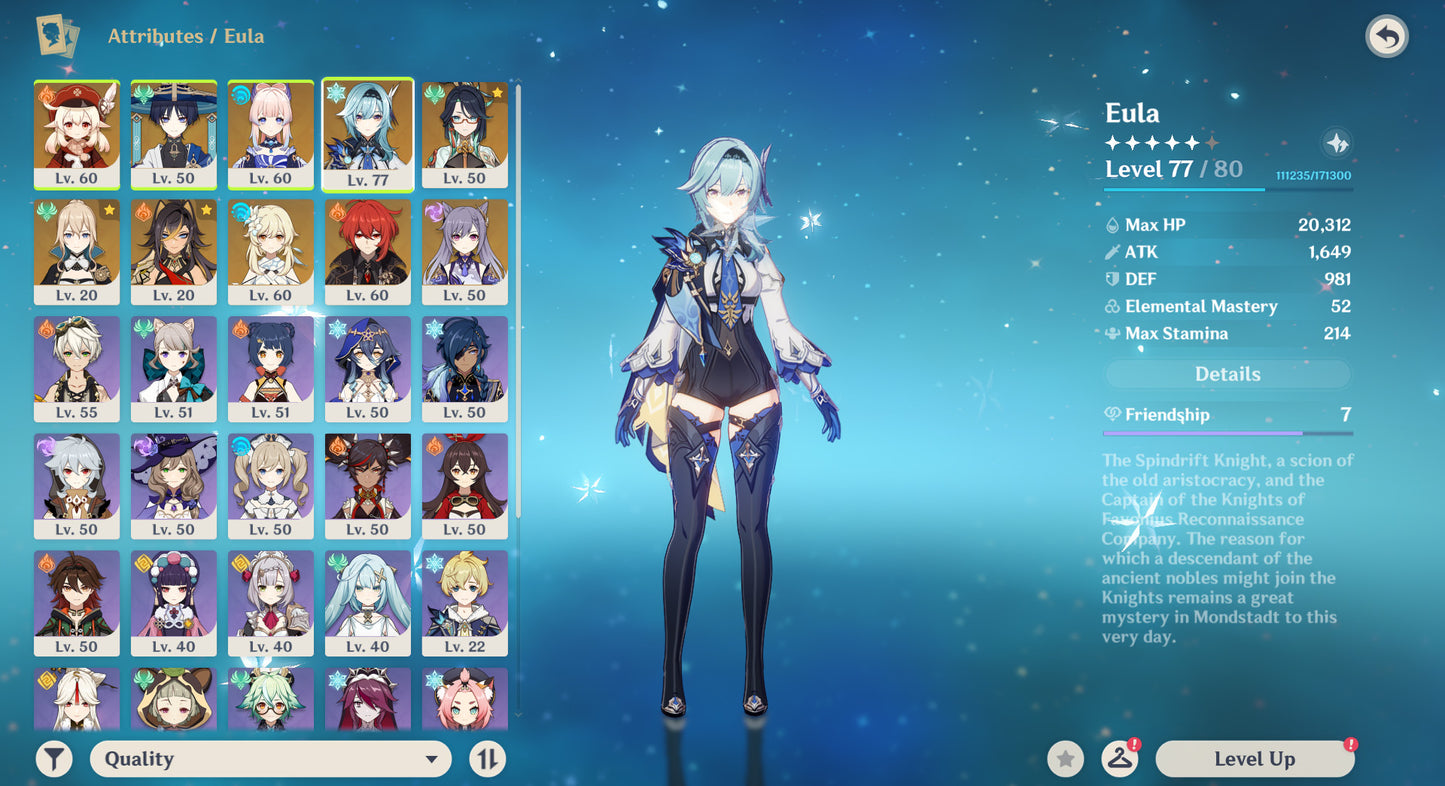 [AR 45] ⭐️ Eula + Arma + Klee + Trotamundos + Eula + Xianyun + Jean + Dehya + Diluc + Keqing