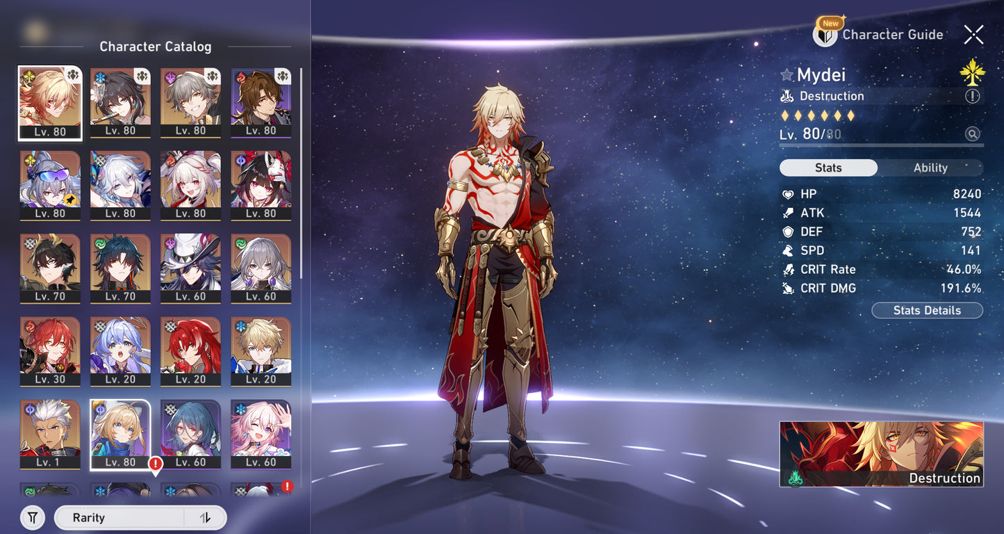 NA [Lvl 67] Mydei E4 + Cono , Yao Guang + Sparxie + Silver Wolf Lvl 999 + Archer + AshVeil + Ruan Mei + Robin + Sparkle + Blade + Dan Heng Permansor Terrae + Argenti + Bronya E1 + Himeko + Gepard