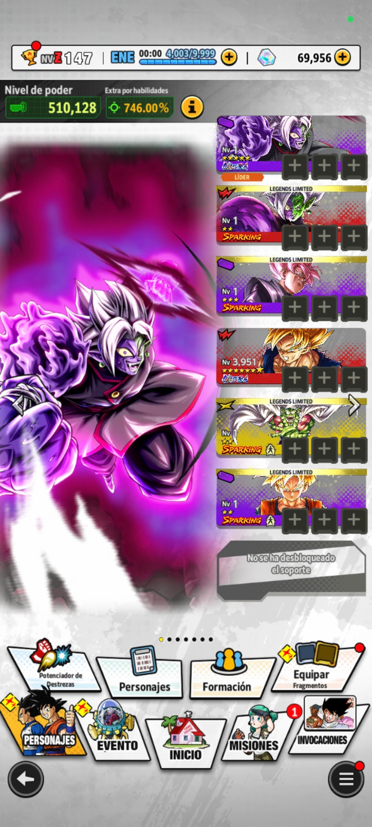 [Android] 69,956 Cronocristales 💎|  ⭐️ Mitad Corrupto Zamasu fusionado [ULTRA] | ⭐️ 7 Legends Limited | Dragon Ball: Legends Cuenta Reroll