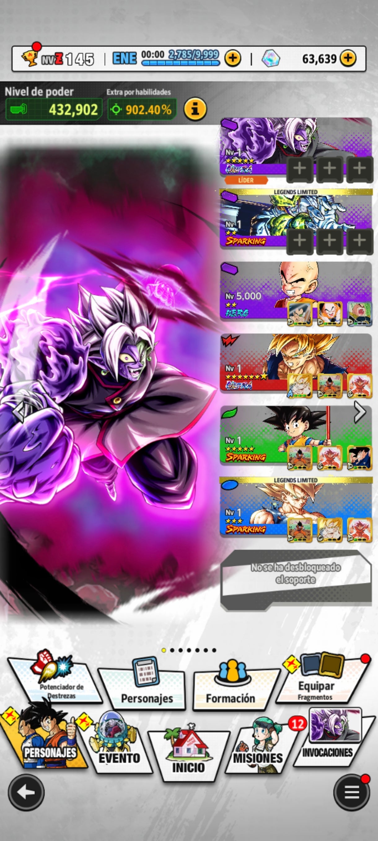 [Android] 💎 63,639 Cronocristales 💎| ⭐️ Zamasu fusionado [ULTRA] | Dragon Ball: Legends Cuenta Reroll