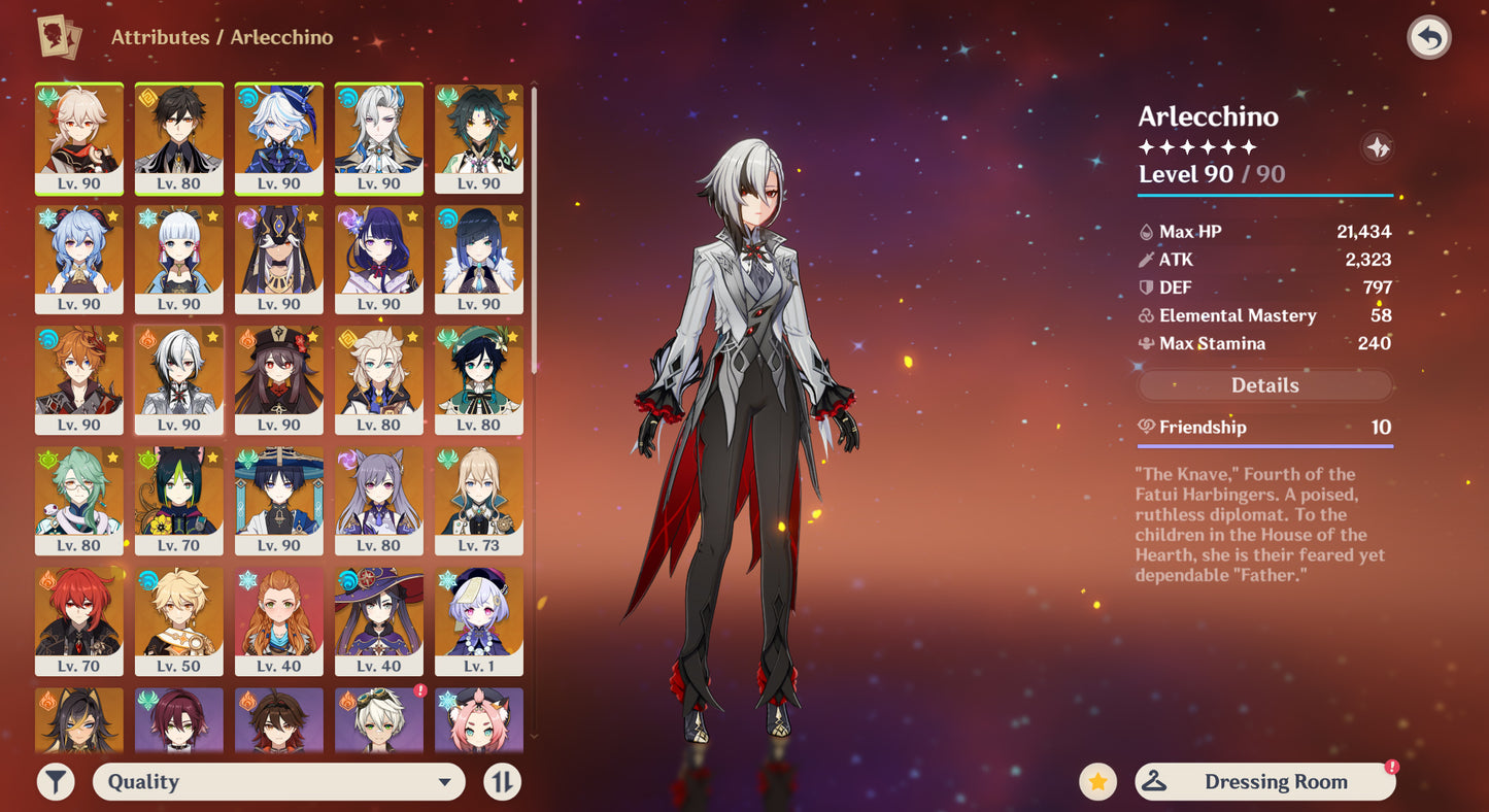 [Nivel 59] ✨Raiden Shogun C1 + Hu Tao C1 + Baizhu C1 + Kazuha + Zhong Li + Neuvillette + Xiao + Ganyu + Ayaka + Cyno + Yelan + Tartaglia + Arlecchino + Albedo + Venti + Wanderer + Tighnari C1 + Dehya C1 + Keqing + Jean + Diluc + Mona + Qiqi + Aloy