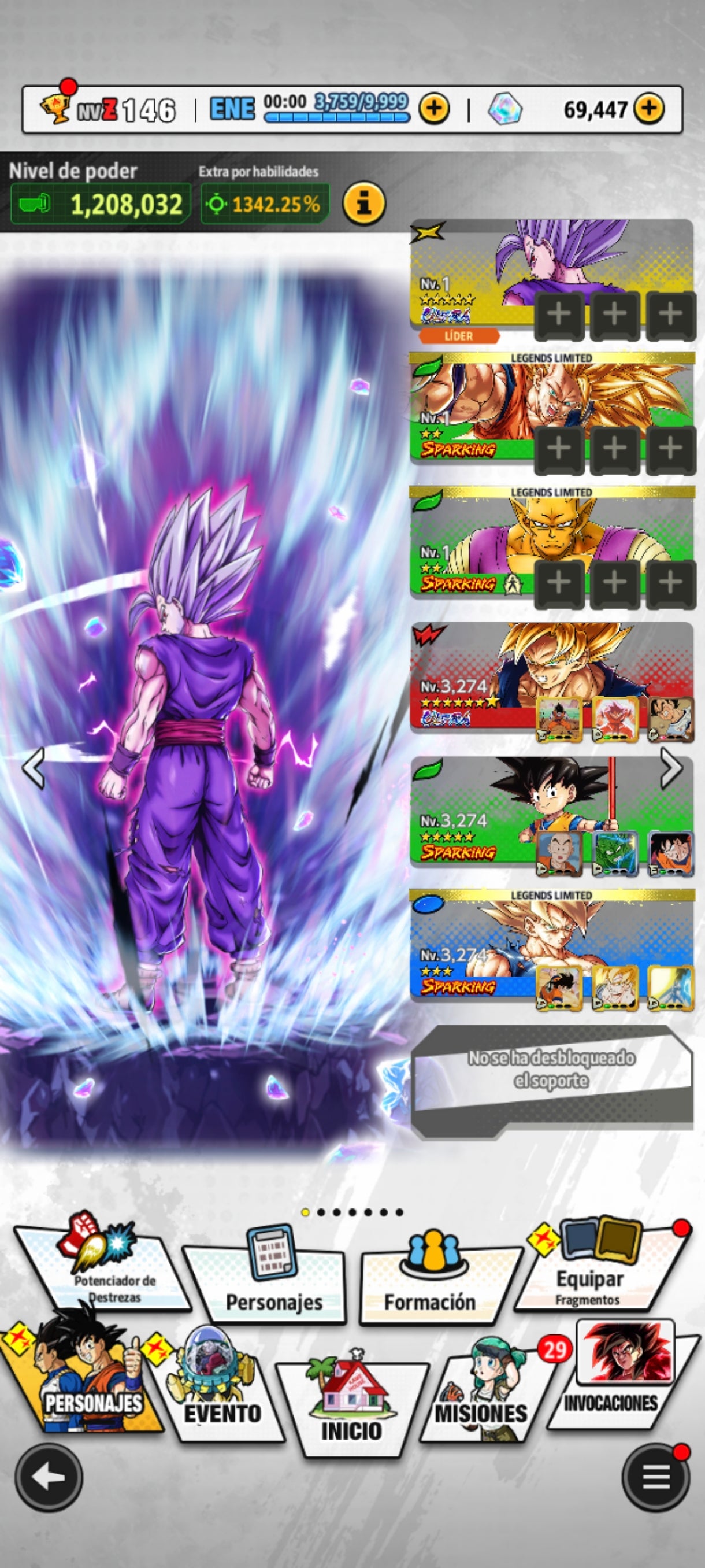 [Android] ⭐️ 1 ULTRA — Gohan Bestia + 💎69,447 Cronocristales💎