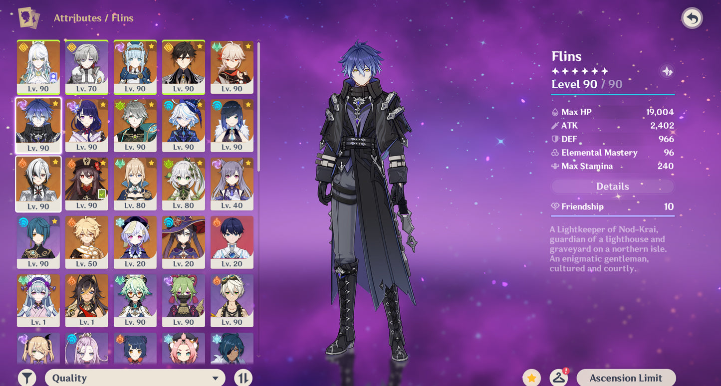 [Nivel 58] ⭐️ Zibai + Zhong Li + Kazuha + Flins (+ Arma) + Raiden Shogun + Alhaitham (+Arma) + Furina C1 + Yelan + Arlecchino + Hu Tao C1 (+Arma) + Nahida