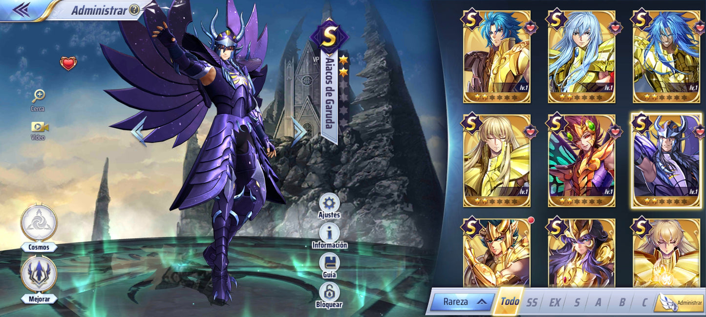 (GLOBAL-CUENTA INICIAL) +703 GEMAS + 28 S💎Aiacos de Garuda NUEVO + Defteros + Albafica + Kanon + Camus Armadura Divina + Shura Armadura Divina , ETC — Saint Seiya Awakening: Knights of the Zodiac KOTZ CUENTA REROLL