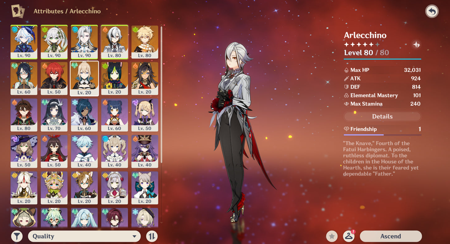 [Nivel 55] ✨Nahida C1 + Furina + Neuvillette + Arlecchino + Xianyun + Diluc + Jean + Tighnari + Dehya