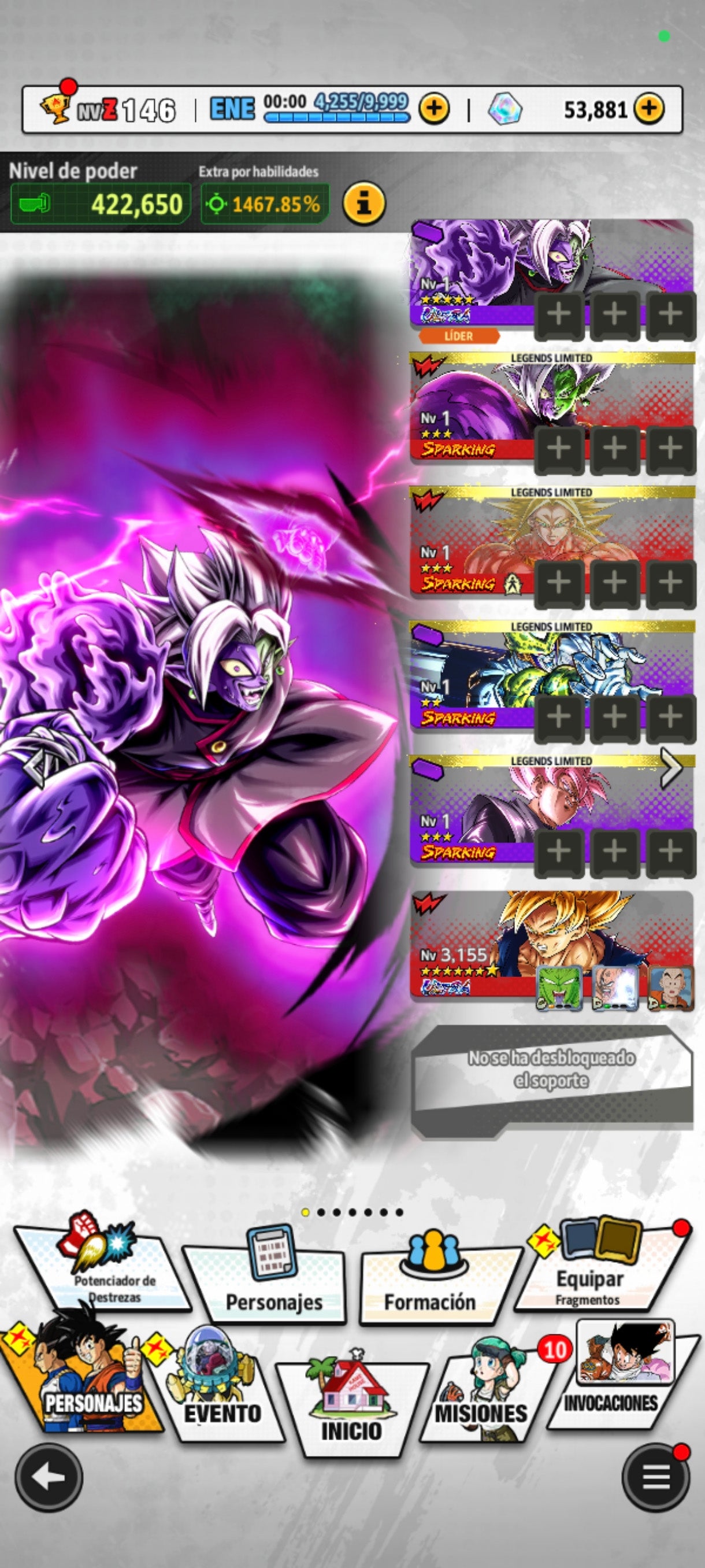 [Android] 53,881 Cronocristales 💎|  ⭐️ Mitad Corrupto Zamasu fusionado [ULTRA] | ⭐️ 5 Legends Limited | Dragon Ball: Legends Cuenta Reroll