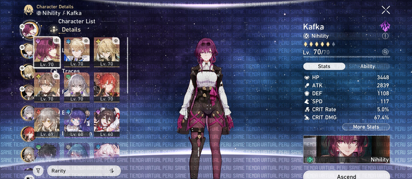 [Nivel de Trazacaminos 54] Kafka + Cono + Luocha + Gepard + Himeko + Welt + Bronya + La textura de los Recuerdos