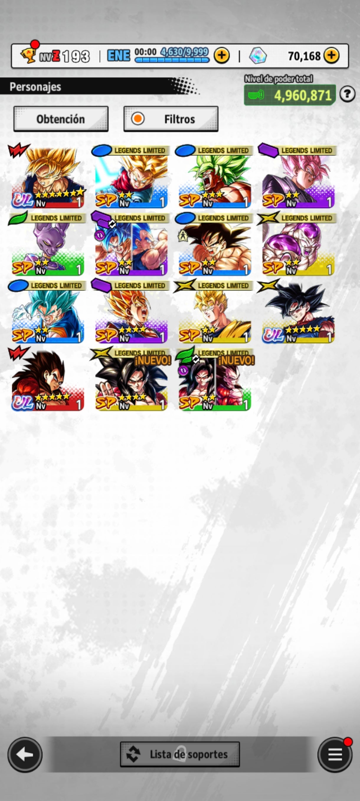 [Solo Android] ⭐️VEGETA SSJ4  (UL) + GOKU ULTRA INSTINTO (UL)⭐️ + 💎70,168 Cronocristales💎 + 12 LL