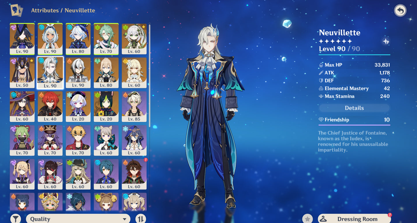 [AR 55] ⭐️Clorinde + Mualani + Furina + Baizhu + Nahida + Cyno + Neuvillette + Arlecchino + Qiqi C2 + Jean + Mona + Diluc + Tighnari + Skyward Atlas