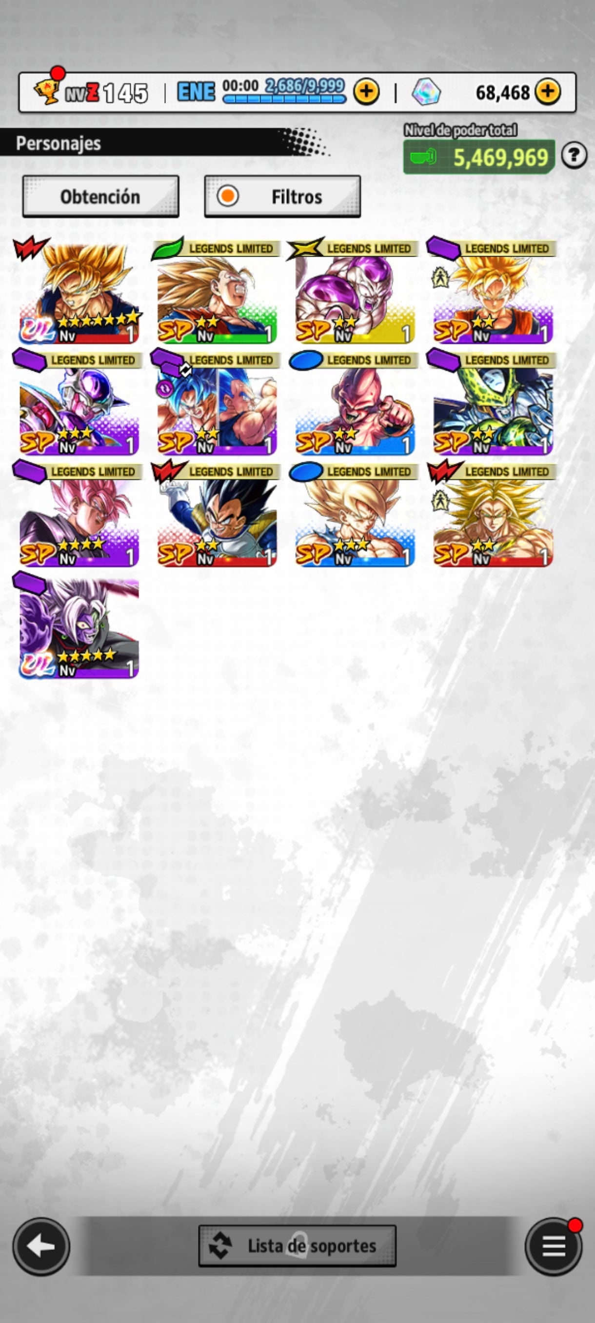 [Android] 💎 68,468 Cronocristales 💎| ⭐️ Zamasu fusionado [ULTRA] | Dragon Ball: Legends Cuenta Reroll