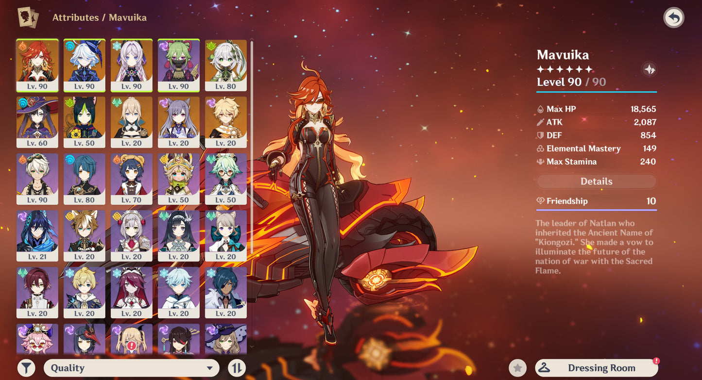[AR 55] ⭐️Mavuika + Furina + Citlali + Nahida + Mona + Tighnari + Jean + Keqing