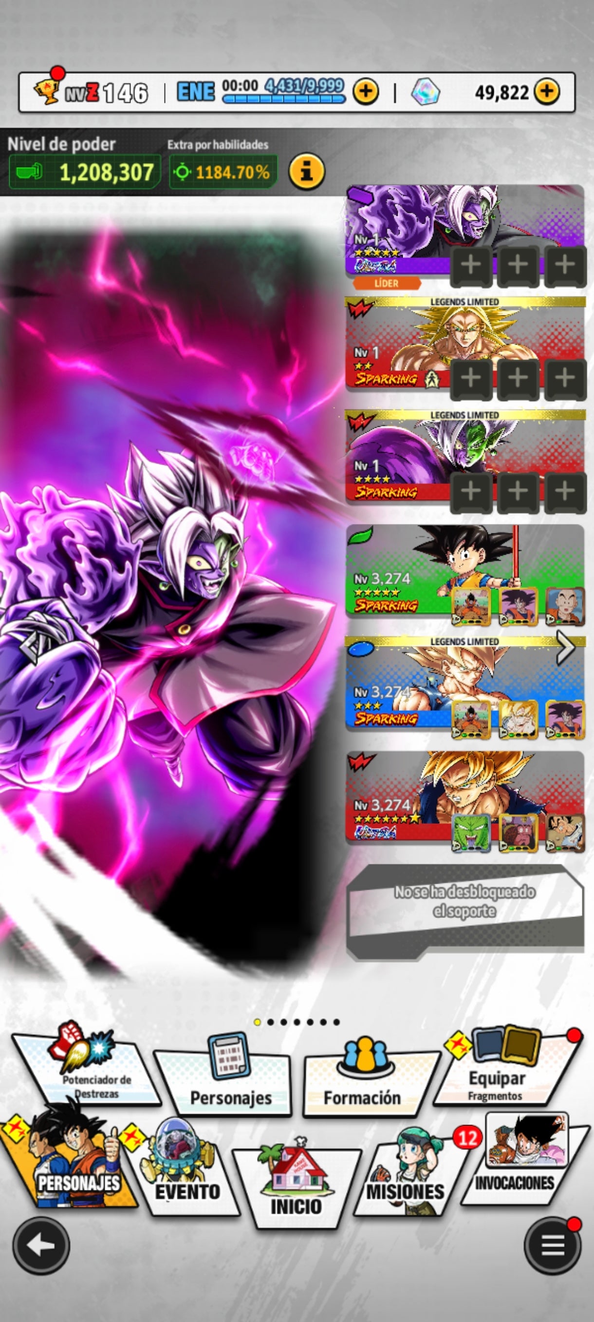 [Android] 49,822 Cronocristales 💎|  ⭐️ Mitad Corrupto Zamasu fusionado [ULTRA] | ⭐️ 5 Legends Limited | Dragon Ball: Legends Cuenta Reroll