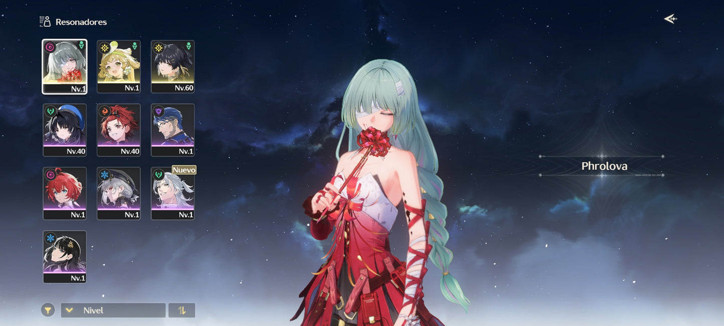 [Nivel 40] Cumpleaños Libre ✅ | 38029 Astritas 💎 |  ⭐ Phrolova + Arma | Wuthering Waves Cuenta Reroll