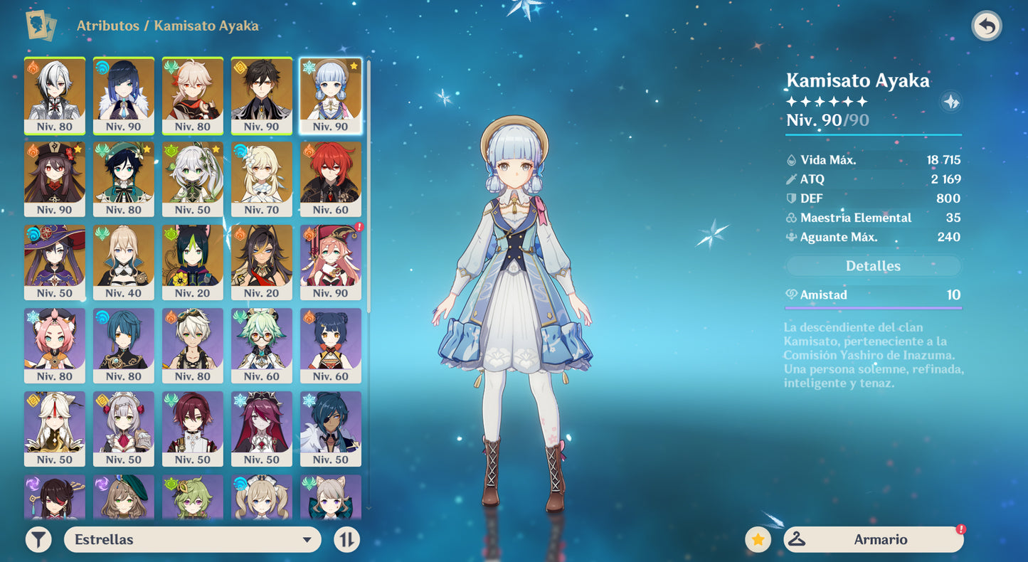 [Nivel 57] Ayaka + Skin⭐ , Zhongli , Kazuha , Yelan , Arlecchino , Nahida , Venti , Hu Tao , Jean C1 , Diluc C2 , Mona , Tighnari , Dehya | 7 Armas 5⭐| SERVER AMERICA|Cuenta Genshin Impact