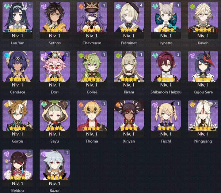 [AR 54] Kinich , Nahida , Xilonen , Xianyun , Yelan , Nilou , Ayato , Trotamundos , Hu Tao , Tighnari , Jean , Dehya