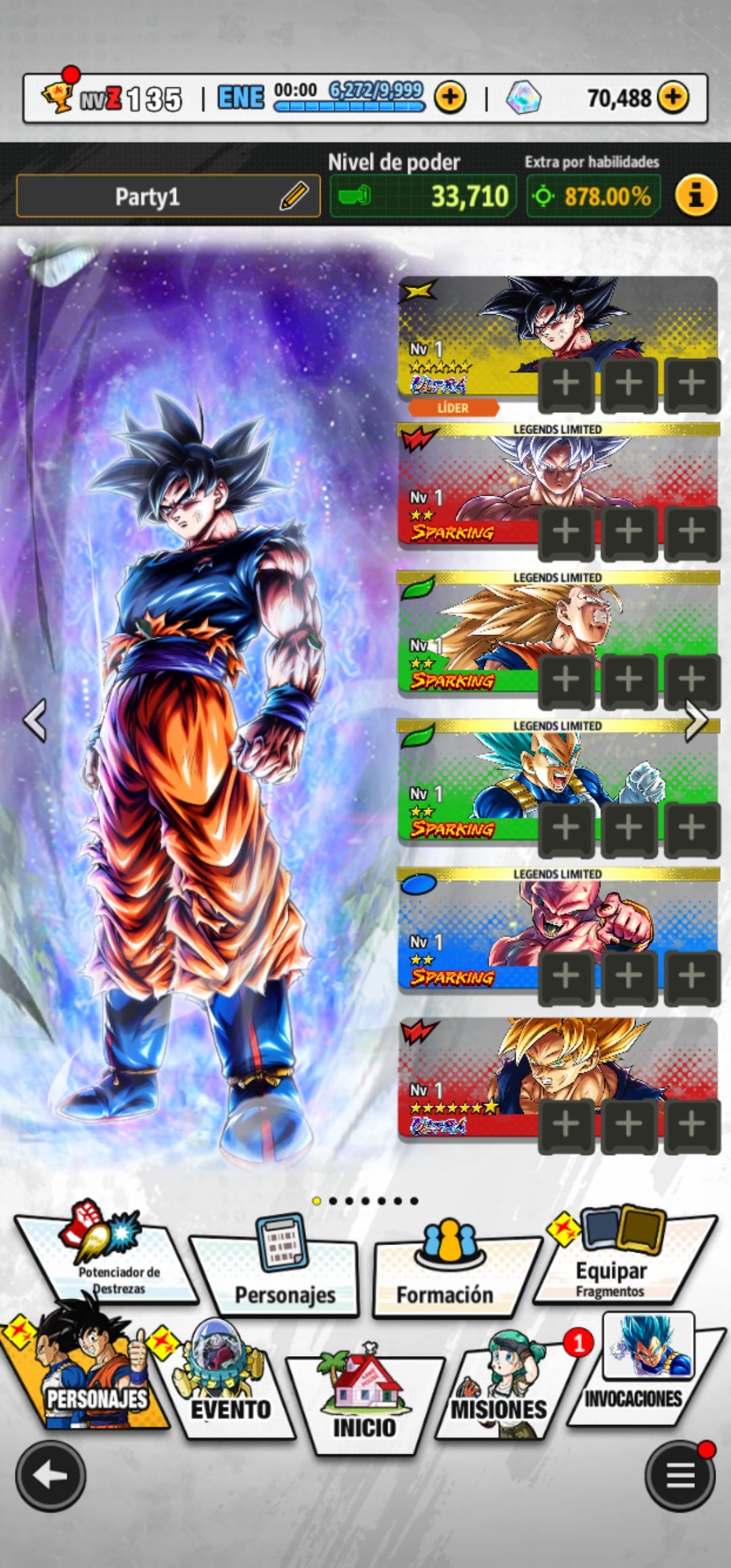 [Android]  70,488 Cronocristales 💎|  ⭐️ Pre-ultrainstinto Goku [ULTRA] | ⭐️ 6 Legends Limited | Dragon Ball: Legends Cuenta Reroll