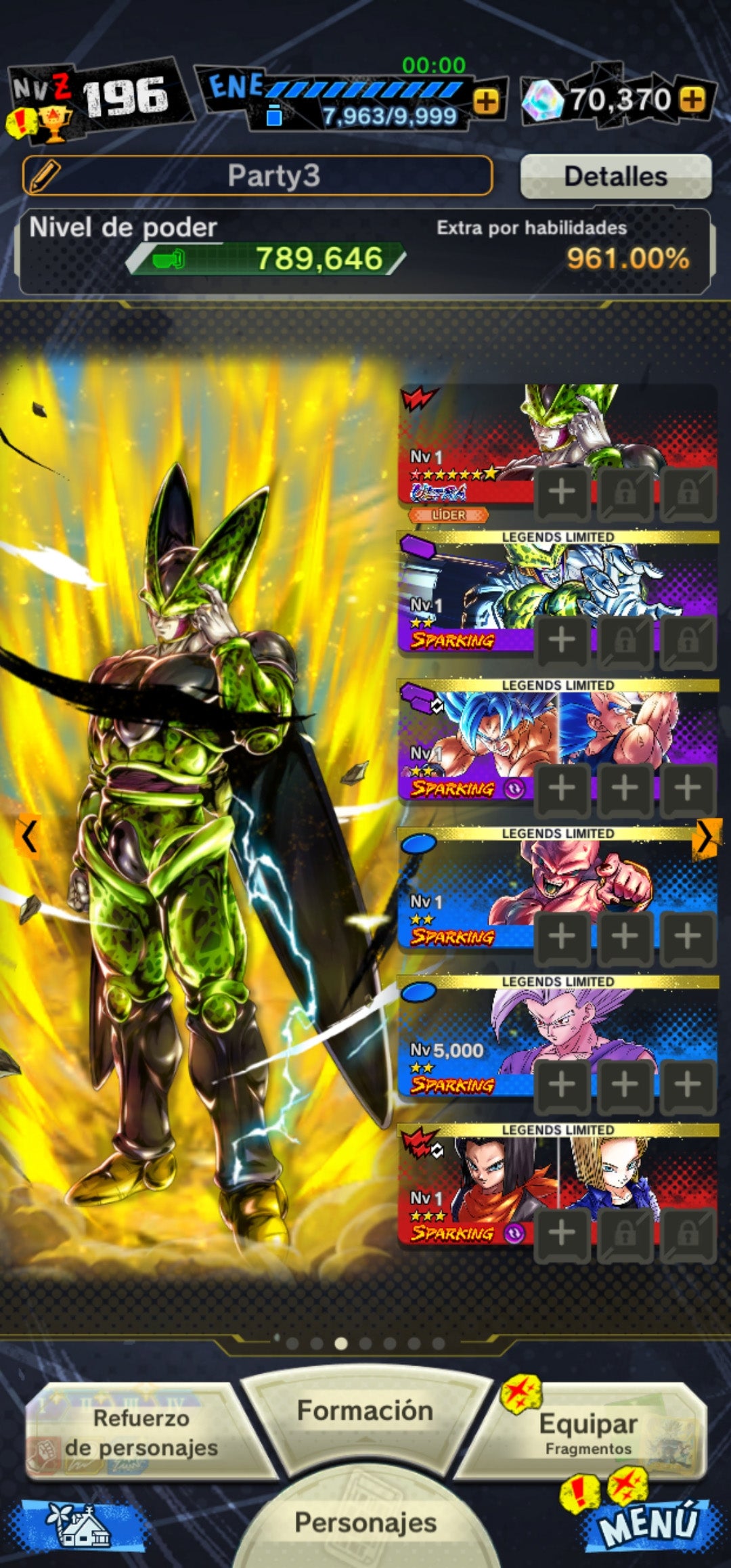 [Solo Android] ⭐️ CELL PERFECTO + 1 ESTRELLA ROJA (UL)⭐️ + 💎70,370 Cronocristales💎 + 6+ LL