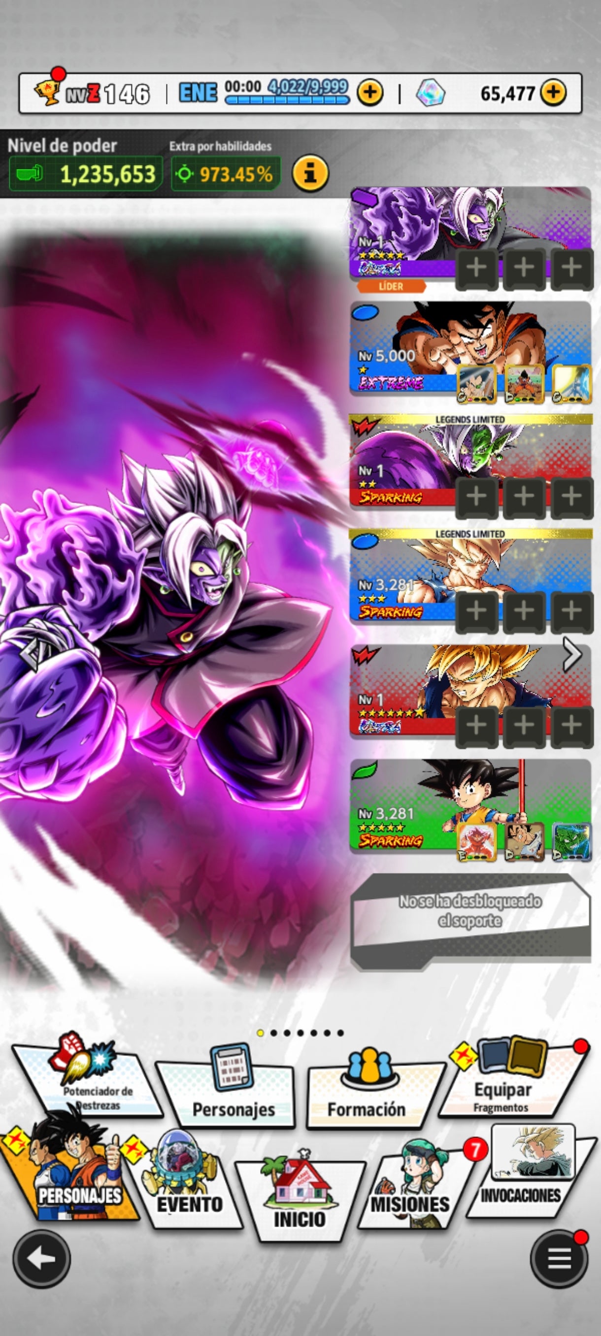 [Android] 65,477 Cronocristales 💎|  ⭐️ Mitad Corrupto Zamasu fusionado [ULTRA] | ⭐️ 2 Legends Limited | Dragon Ball: Legends Cuenta Reroll