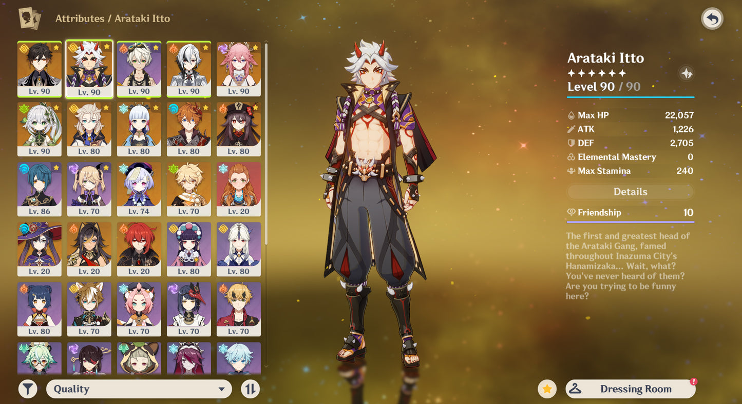 [AR 57] ⭐️Itto C1 + Zhong Li + Arlecchino + Yae Miko + Nahida + Albedo + Ayaka + Tartaglia + Hu Tao + Qiqi C3 + Mona + Dehya + Diluc + Aloy