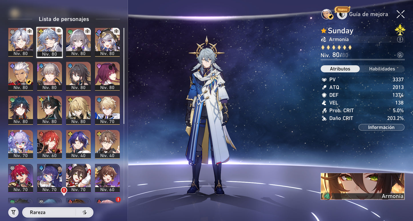 [Nivel 68] Fainón + Cono + Sunday + Cífer + Ruan Mei + Kafka + Blade + Imbibitor Lunae + Luocha + Archer + Dr Ratio + Gepard E3 + Himeko + Bailu + Welt + Bronya
