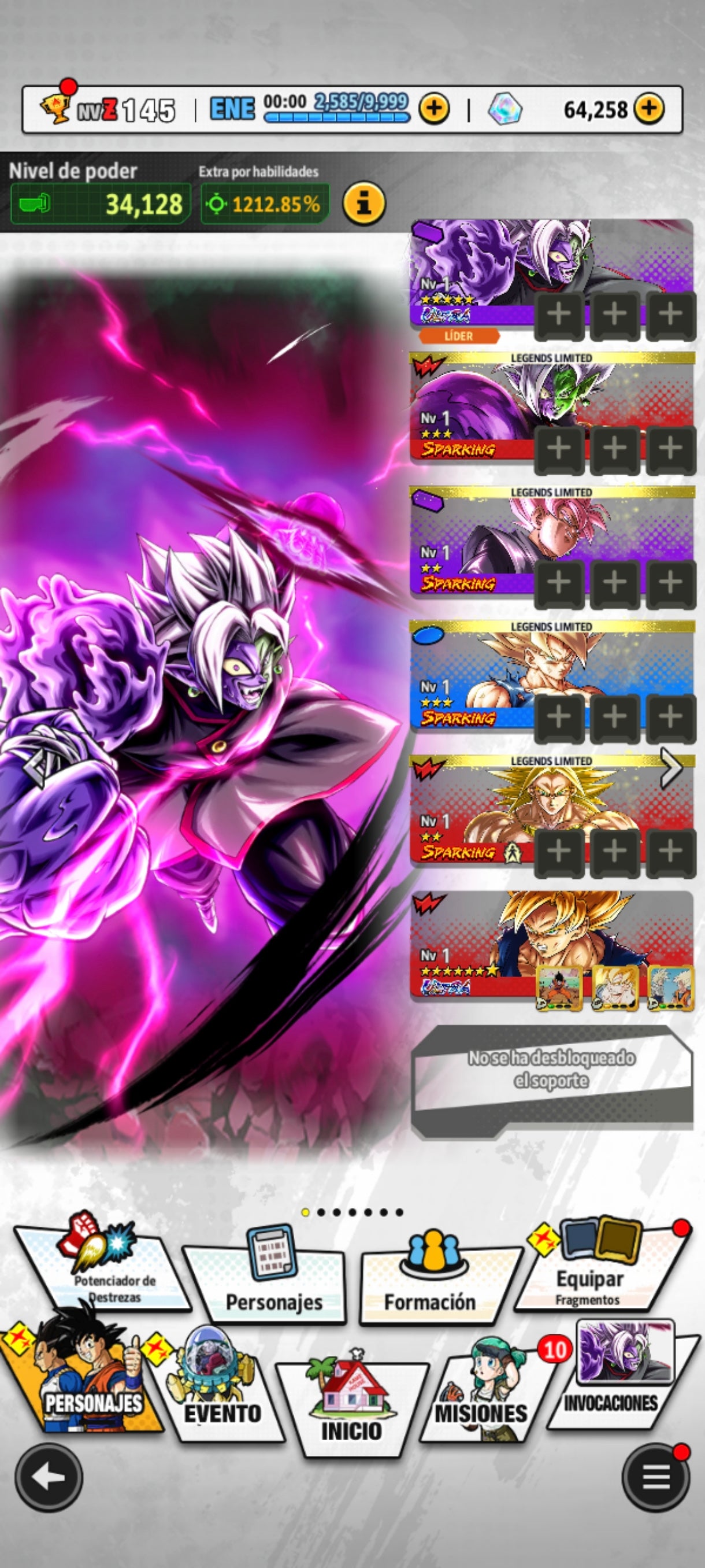 [Android] 💎 64,348 Cronocristales 💎| ⭐️ Zamasu fusionado [ULTRA] | Dragon Ball: Legends Cuenta Reroll