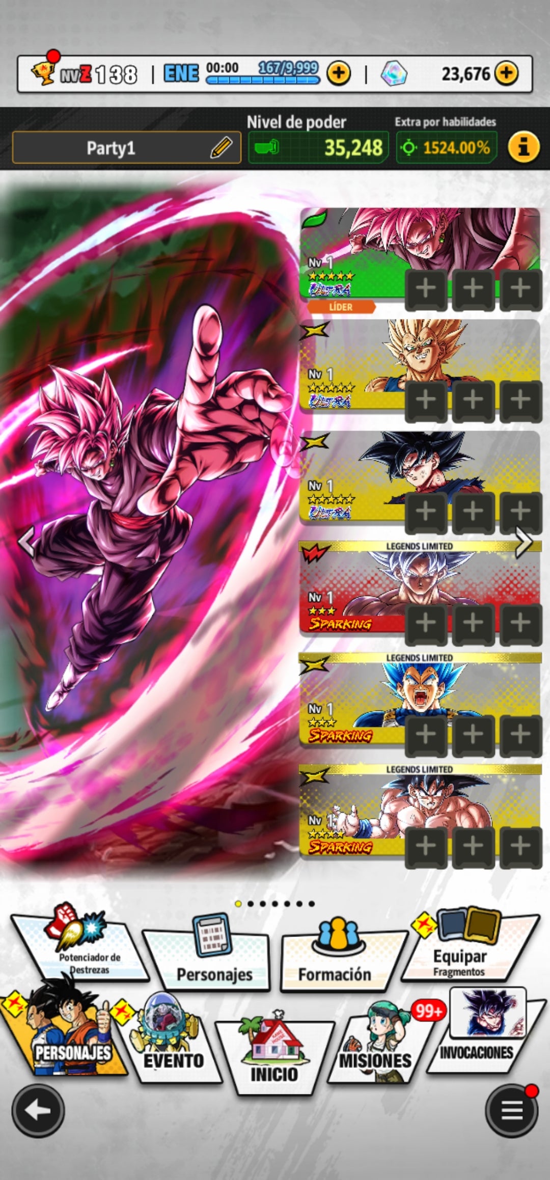 [Android] 23,676  Cronocristales 💎|  ⭐️ Majin Vegeta + Supersaiyajin rosa Goku Oscuro + Pre-ultrainstinto Goku[ULTRA] | ⭐️ 7 Legends Limited | Dragon Ball: Legends Cuenta Reroll