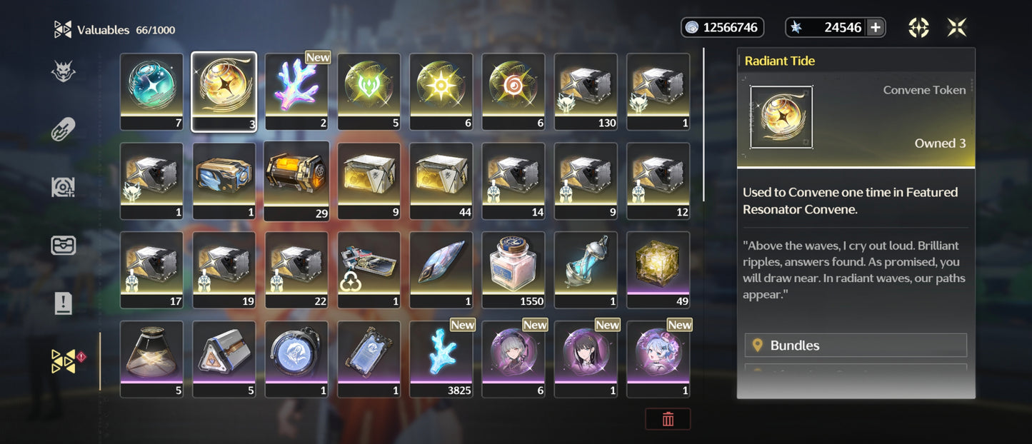 [Nivel 46] 24,546 Astritas 💎 + Mornye + Augusta + Iuno | Wuthering Waves Cuenta Reroll