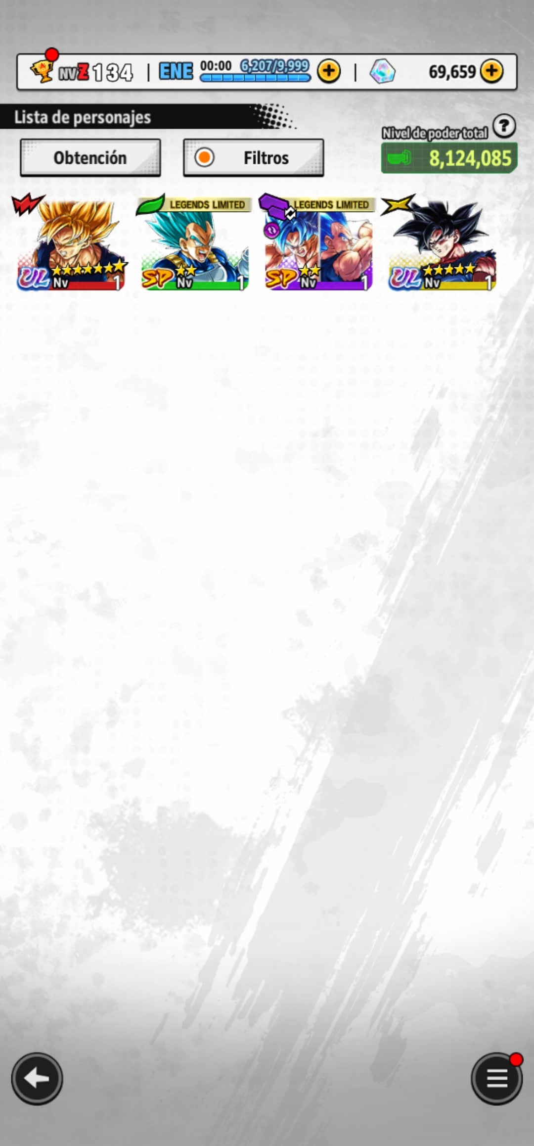 [Android] 69,659 Cronocristales 💎|  ⭐️ Pre-ultrainstinto Goku [ULTRA] | ⭐️ 2 Legends Limited | Dragon Ball: Legends Cuenta Reroll