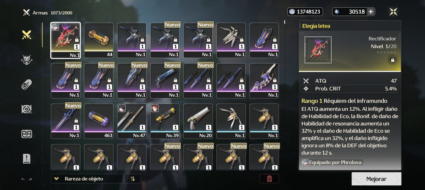 [Nivel 40] Cumpleaños Libre ✅ | 30518 Astritas 💎 |  ⭐ Phrolova + Arma + Shorekeeper | Wuthering Waves Cuenta Reroll