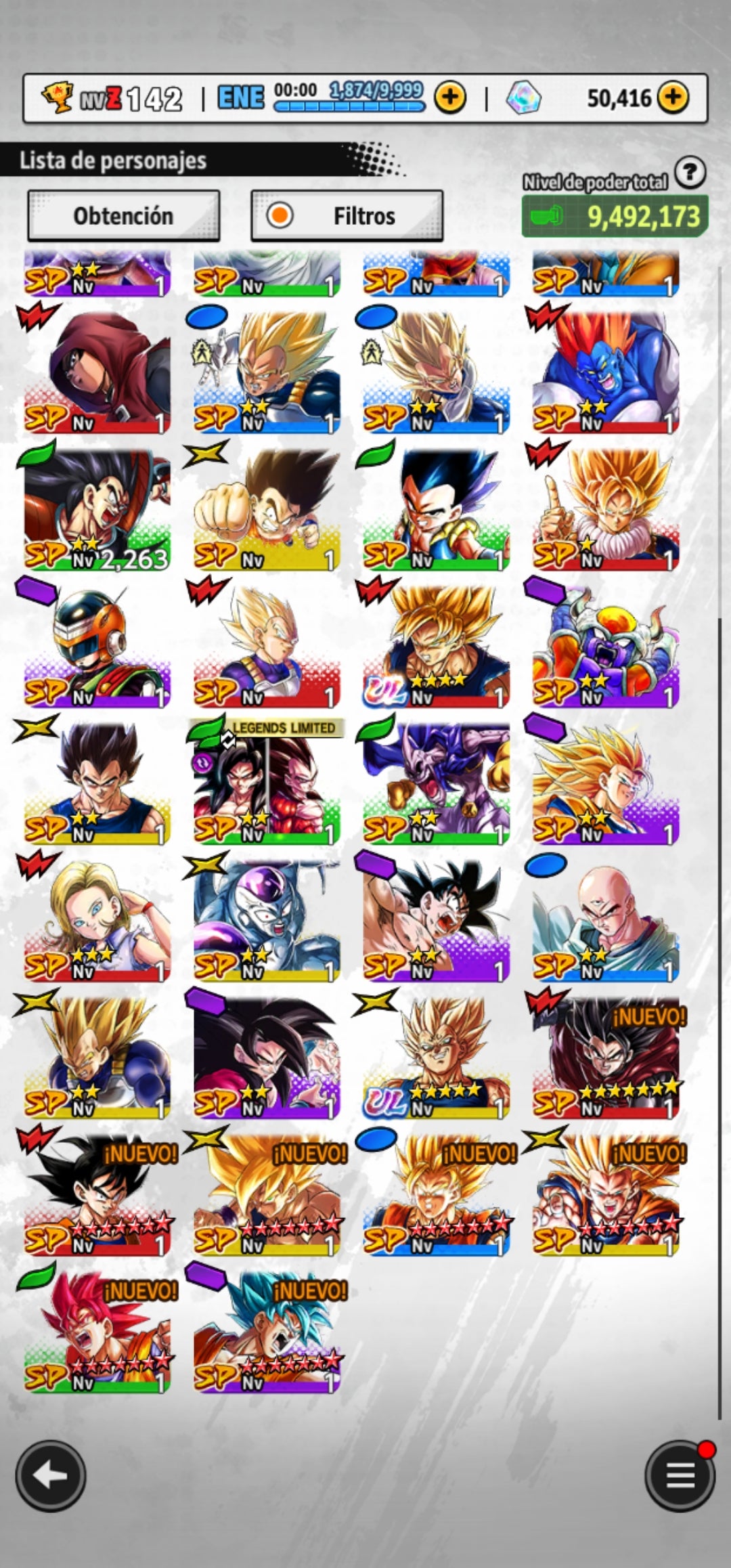 [Android] 50,416  Cronocristales 💎|  ⭐️ Majin Vegeta [ULTRA] | ⭐️ 1 Legends Limited | Dragon Ball: Legends Cuenta Reroll