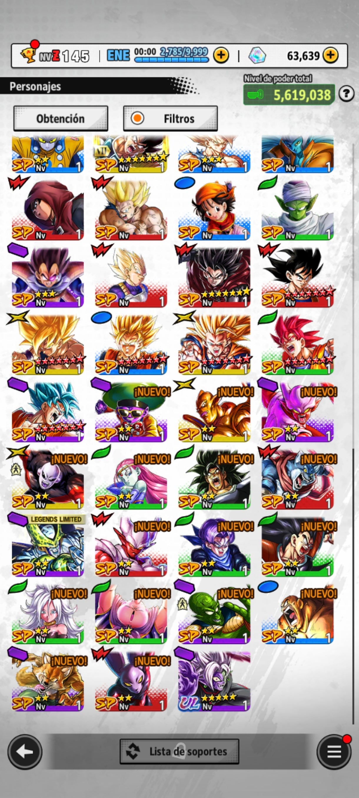 [Android] 💎 63,639 Cronocristales 💎| ⭐️ Zamasu fusionado [ULTRA] | Dragon Ball: Legends Cuenta Reroll