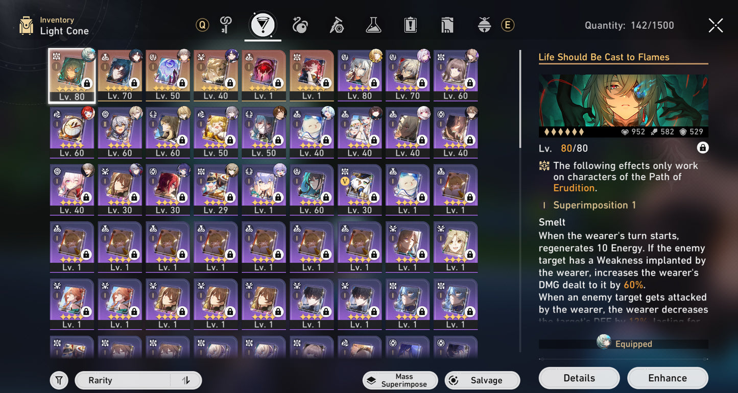 [Nivel 63] Tribbie + Anaxa + Cono + Castorice + Aventurine + Aglaea + Blade + Cono + Luocha + JingYuan + Dr Ratio + Archer + Bronya + Clara + Welt + Bailu + Conos Permanentes