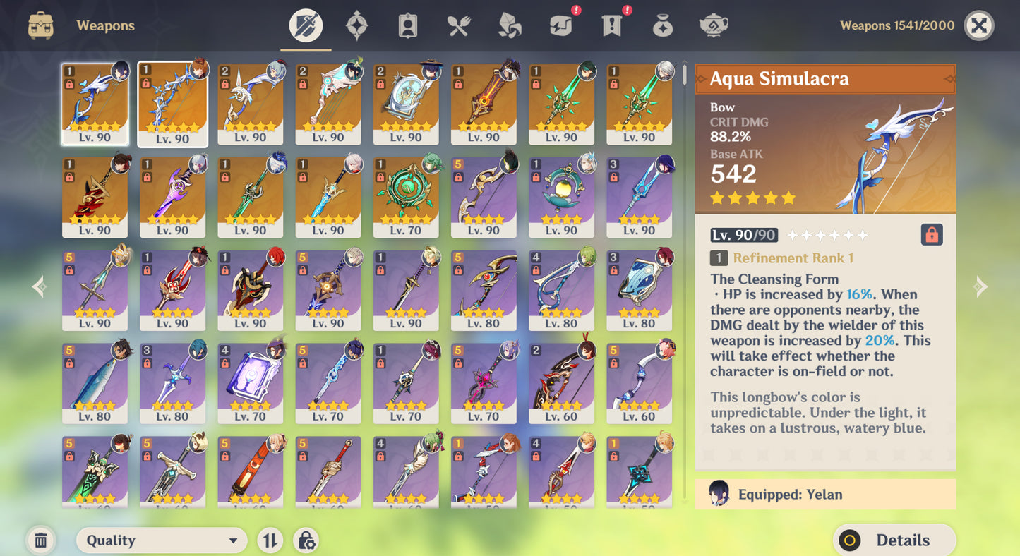 [Nivel 59] ✨Raiden Shogun C1 + Hu Tao C1 + Baizhu C1 + Kazuha + Zhong Li + Neuvillette + Xiao + Ganyu + Ayaka + Cyno + Yelan + Tartaglia + Arlecchino + Albedo + Venti + Wanderer + Tighnari C1 + Dehya C1 + Keqing + Jean + Diluc + Mona + Qiqi + Aloy