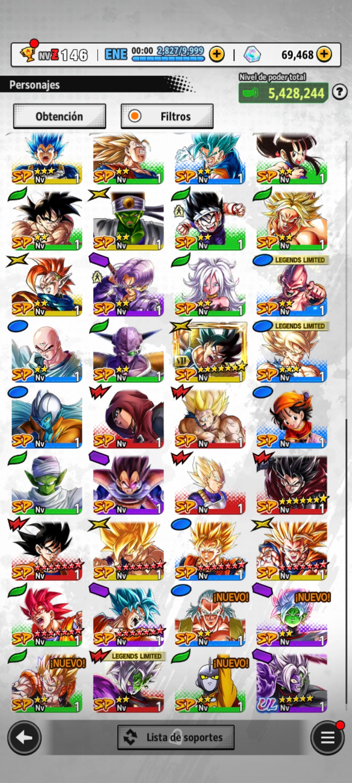 [Android] 💎 69,468 Cronocristales 💎| ⭐️ Zamasu fusionado [ULTRA] | Dragon Ball: Legends Cuenta Reroll