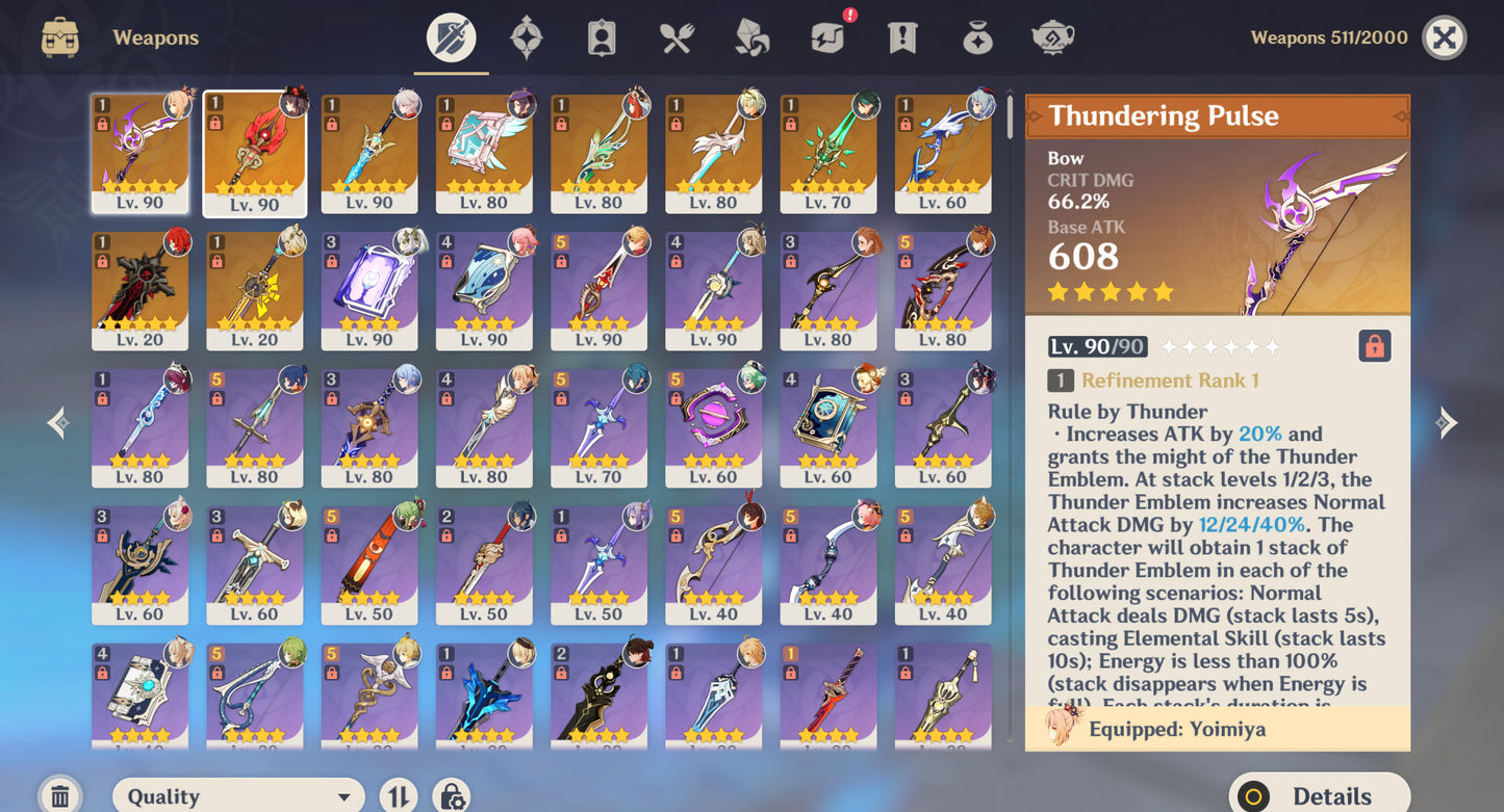 [AR 59] ⭐️Furina + Xilonen + Neuvillette + Kazuha + Xiao + Ganyu + Yae Miko + Raiden Shogun + Nahida + Hu Tao + Nilou + Ayato + Yoimiya + Tartaglia + Klee + Mona + Jean + Qiqi + Diluc + Tighnari + Keqing + Qiqi