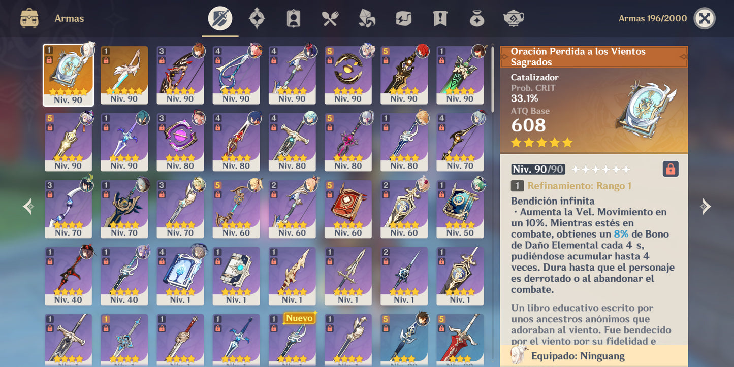 [Nivel 57] | Zhongli + Itto + Tartaglia + Hu Tao + Venti + Ganyu + Yomiya + Ayaka + Aquila Favonia + Oración Perdida + Qiqi C1+ Keqing C1+ Dehya + Diluc C1 | Genshin Impact Cuenta