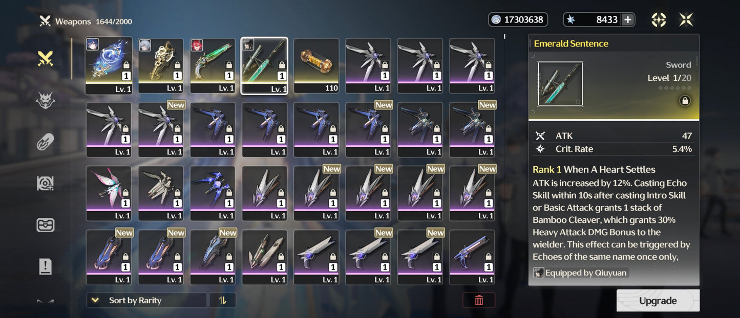 Nivel 41 | 💎8433 Astritas + 7 Deseos💎 + Iuno + Arma + Ciaccona + Arma + Qiuyan + Arma + Zani + Arma | Cuenta Reroll Wuthering Waves