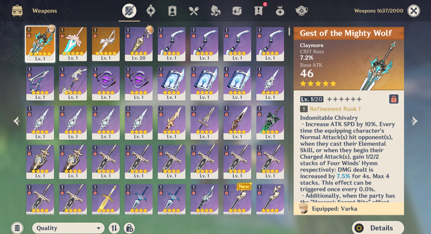 [Nivel 55] ⭐️ Varka + Arma + Nicole