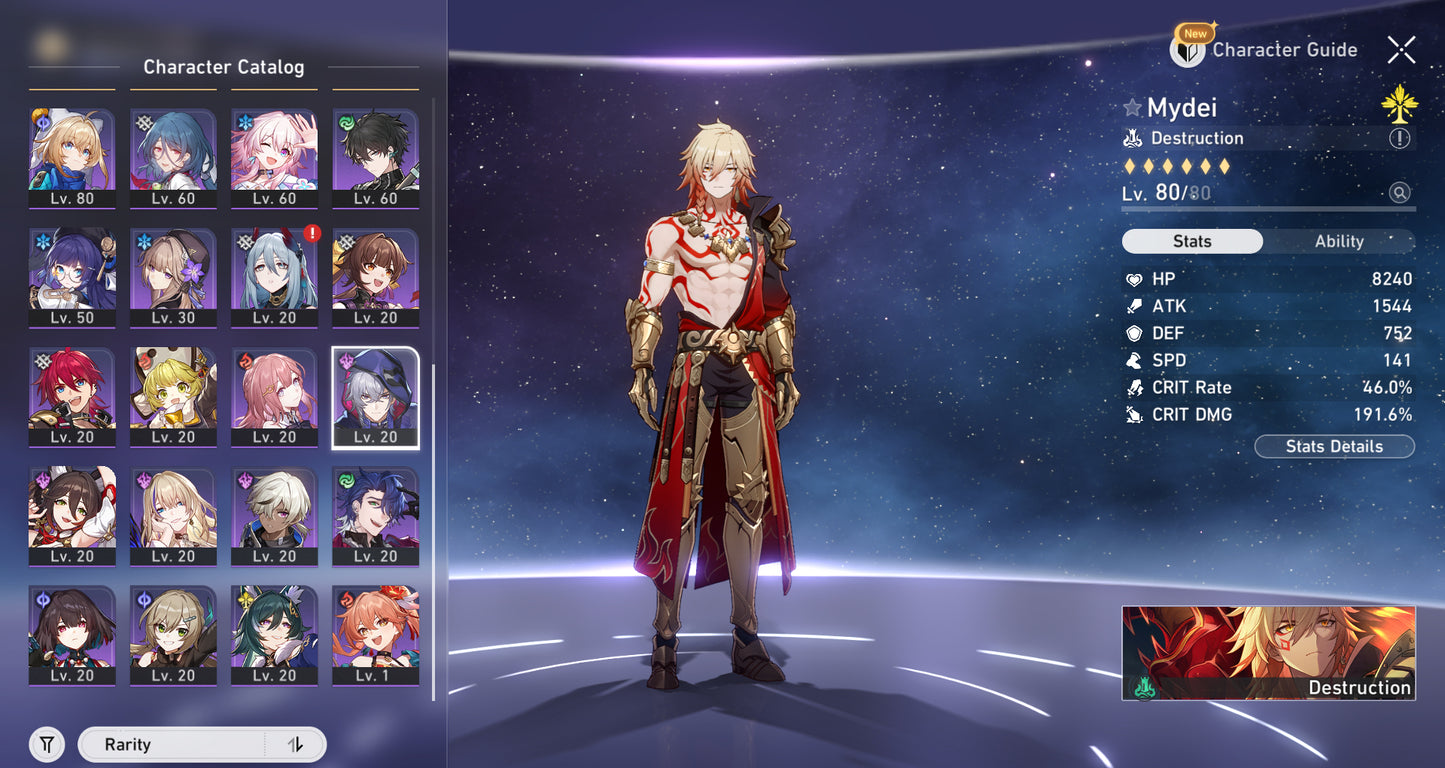 NA [Lvl 67] Mydei E4 + Cono , Yao Guang + Sparxie + Silver Wolf Lvl 999 + Archer + AshVeil + Ruan Mei + Robin + Sparkle + Blade + Dan Heng Permansor Terrae + Argenti + Bronya E1 + Himeko + Gepard