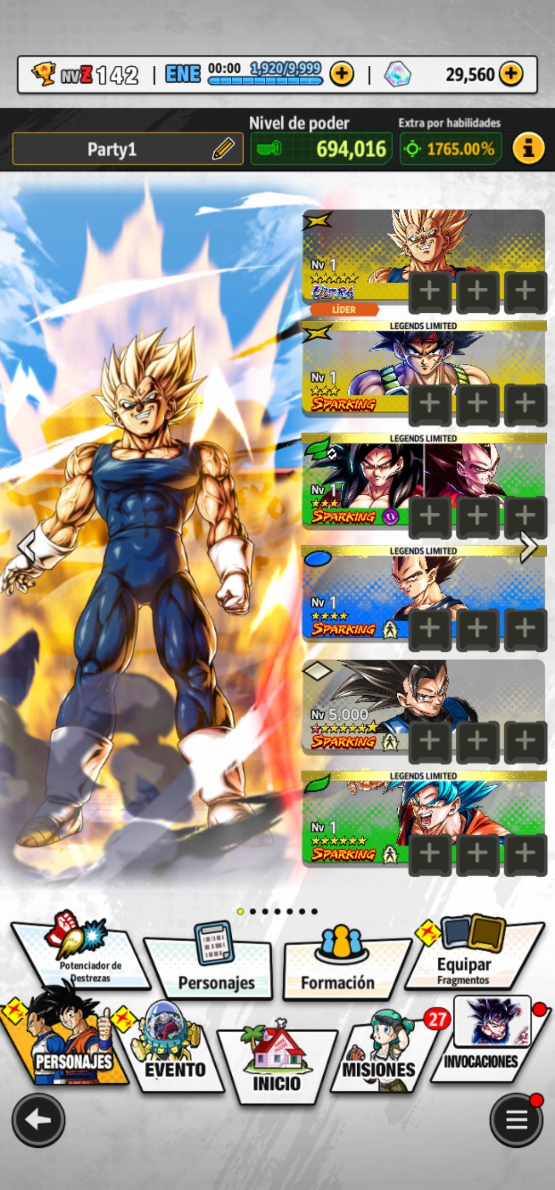 [Android] 29,560 Cronocristales 💎|  ⭐️ Majin Vegeta[ULTRA] | ⭐️ 4 Legends Limited | Dragon Ball: Legends Cuenta Reroll