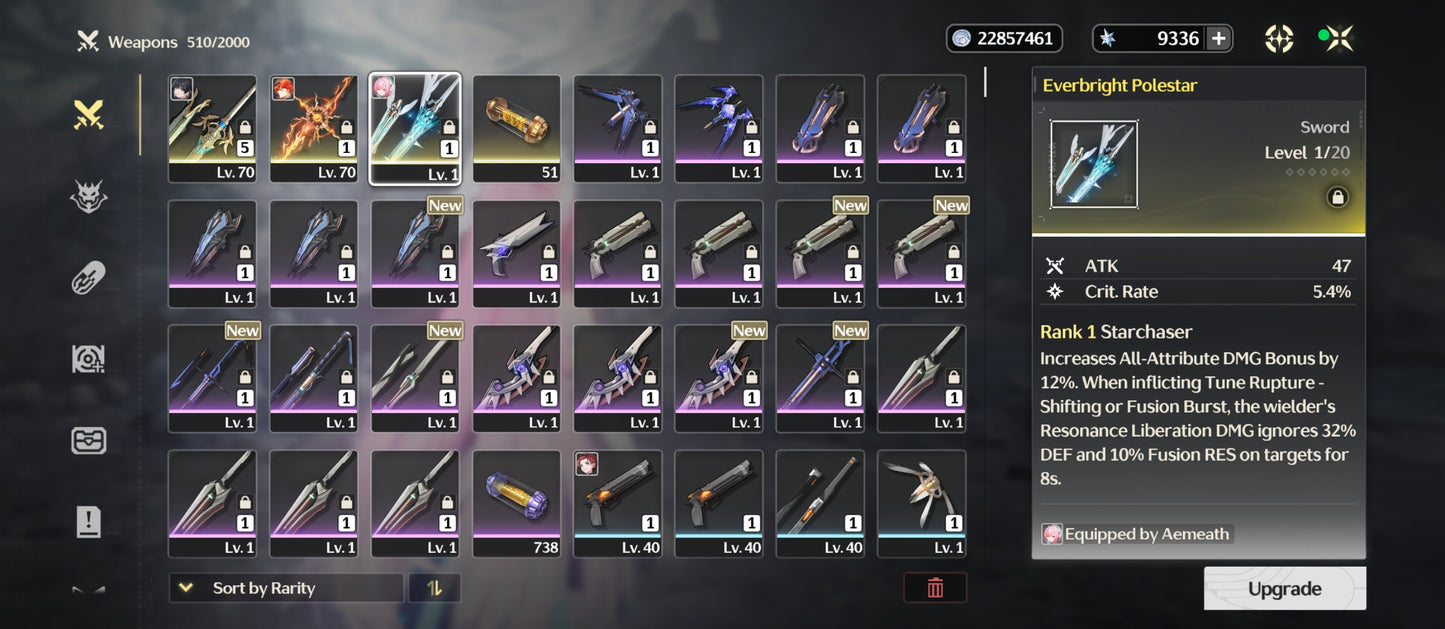 [Nivel 50] 9336 Astritas 💎+ Aemeath + Arma + Augusta R1 + Arma + Mornye + Lynae + Iuno