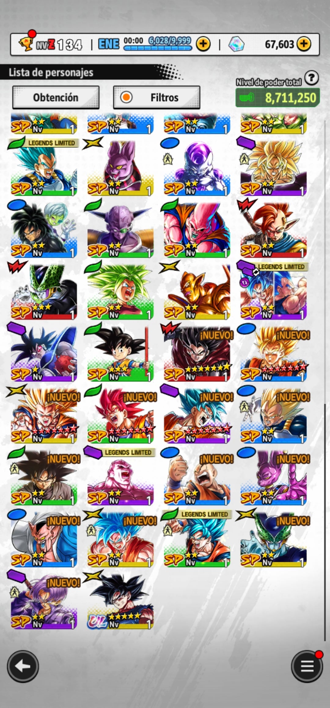 [Android]  65,603 Cronocristales 💎|  ⭐️ Pre-ultrainstinto Goku [ULTRA] | ⭐️ 7 Legends Limited | Dragon Ball: Legends Cuenta Reroll