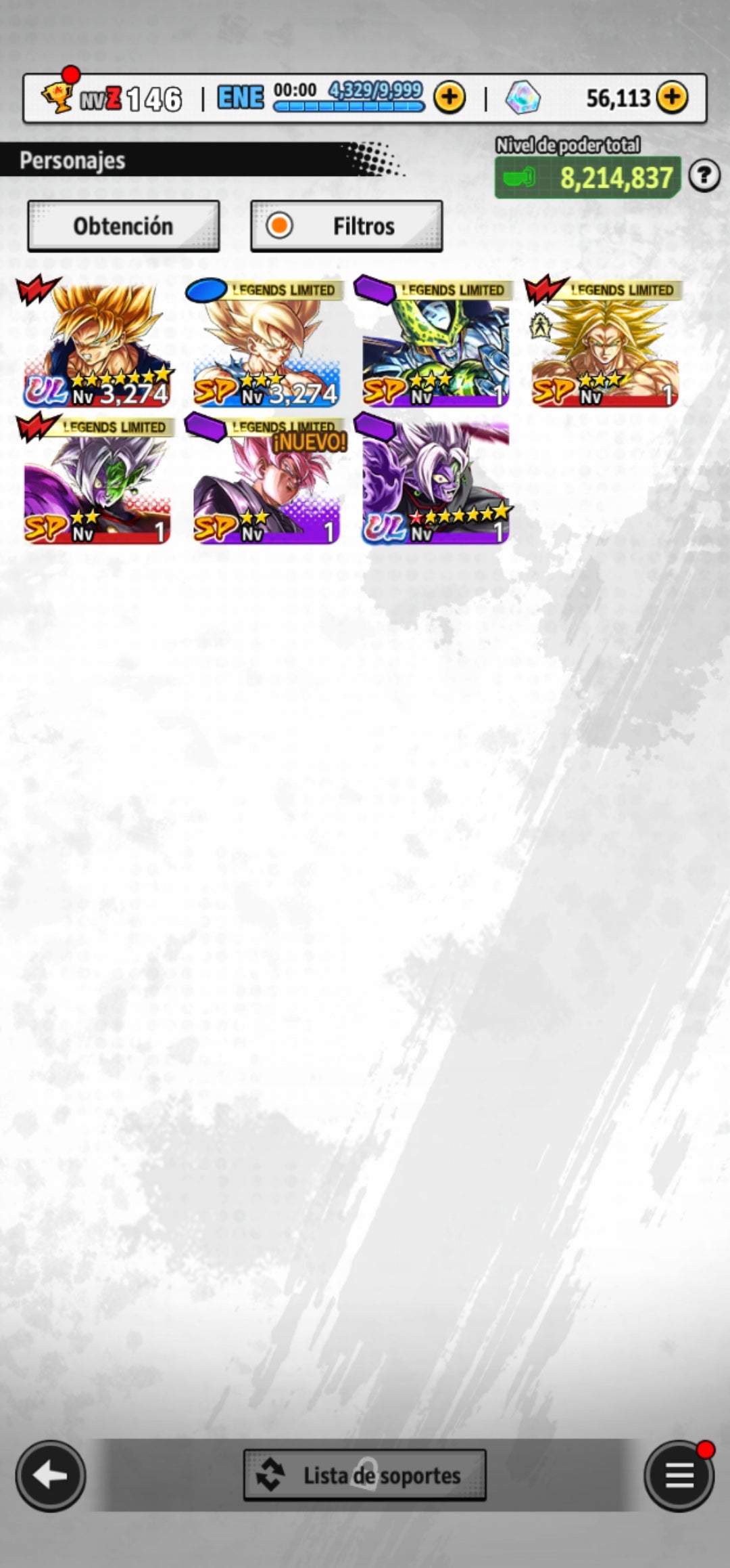 [Android] 56,113 Cronocristales 💎|  ⭐️ Mitad Corrupto Zamasu fusionado [ULTRA] | ⭐️ 5 Legends Limited | Dragon Ball: Legends Cuenta Reroll