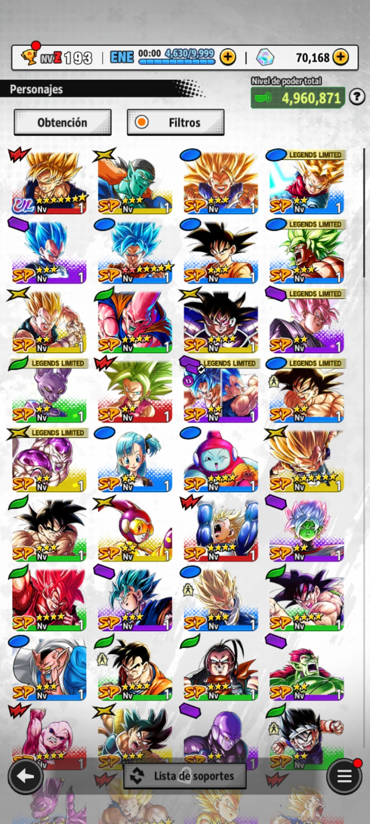 [Solo Android] ⭐️VEGETA SSJ4  (UL) + GOKU ULTRA INSTINTO (UL)⭐️ + 💎70,168 Cronocristales💎 + 12 LL