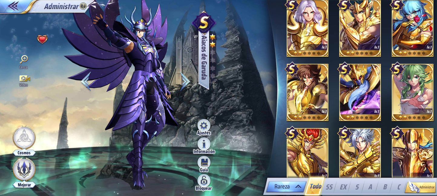 (GLOBAL-CUENTA INICIAL) +703 GEMAS + 28 S💎Aiacos de Garuda NUEVO + Defteros + Albafica + Kanon + Camus Armadura Divina + Shura Armadura Divina , ETC — Saint Seiya Awakening: Knights of the Zodiac KOTZ CUENTA REROLL