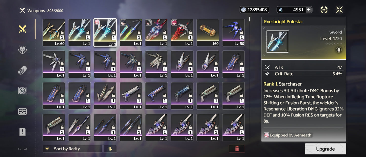 [Nivel 40+] 4,951 Astritas 💎+ Aemeath + Arma + Chisa + Arma + Lupa + Arma + Mornye