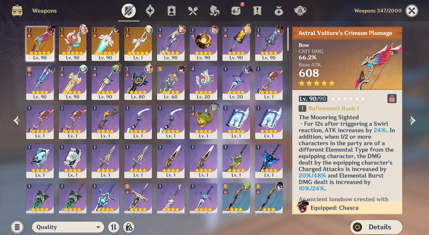 [Nivel 58] Varesa + Arma+ Skirk + Escoffier + Furina + Chasca +Arma + Yelan + Hu Tao + Mona + Tighnari C1 + Dehya + Keqing + Mizuki + Jean