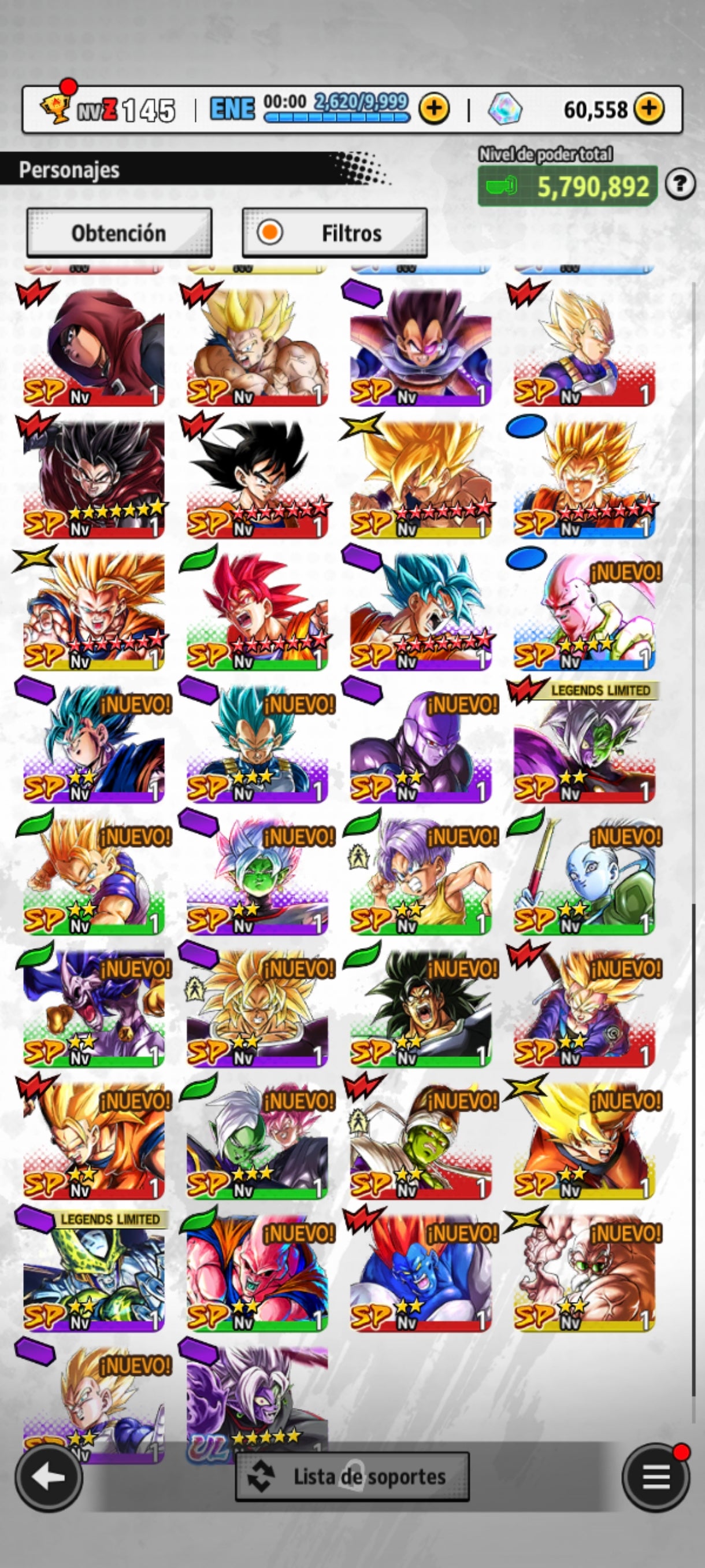 [Android] 💎 60,558 Cronocristales 💎| ⭐️ Zamasu fusionado [ULTRA] | Dragon Ball: Legends Cuenta Reroll